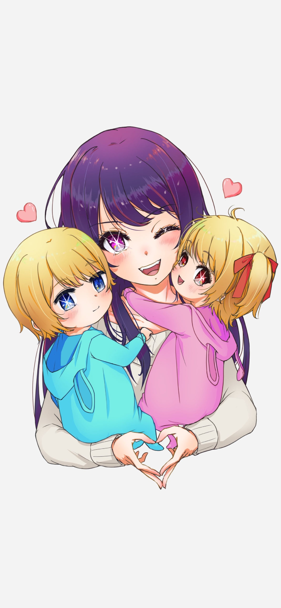 赤ちゃんの星野ルビーと星野アクアを抱える星野アイ / 推しの子の1170 x 2532 / スマホ壁紙