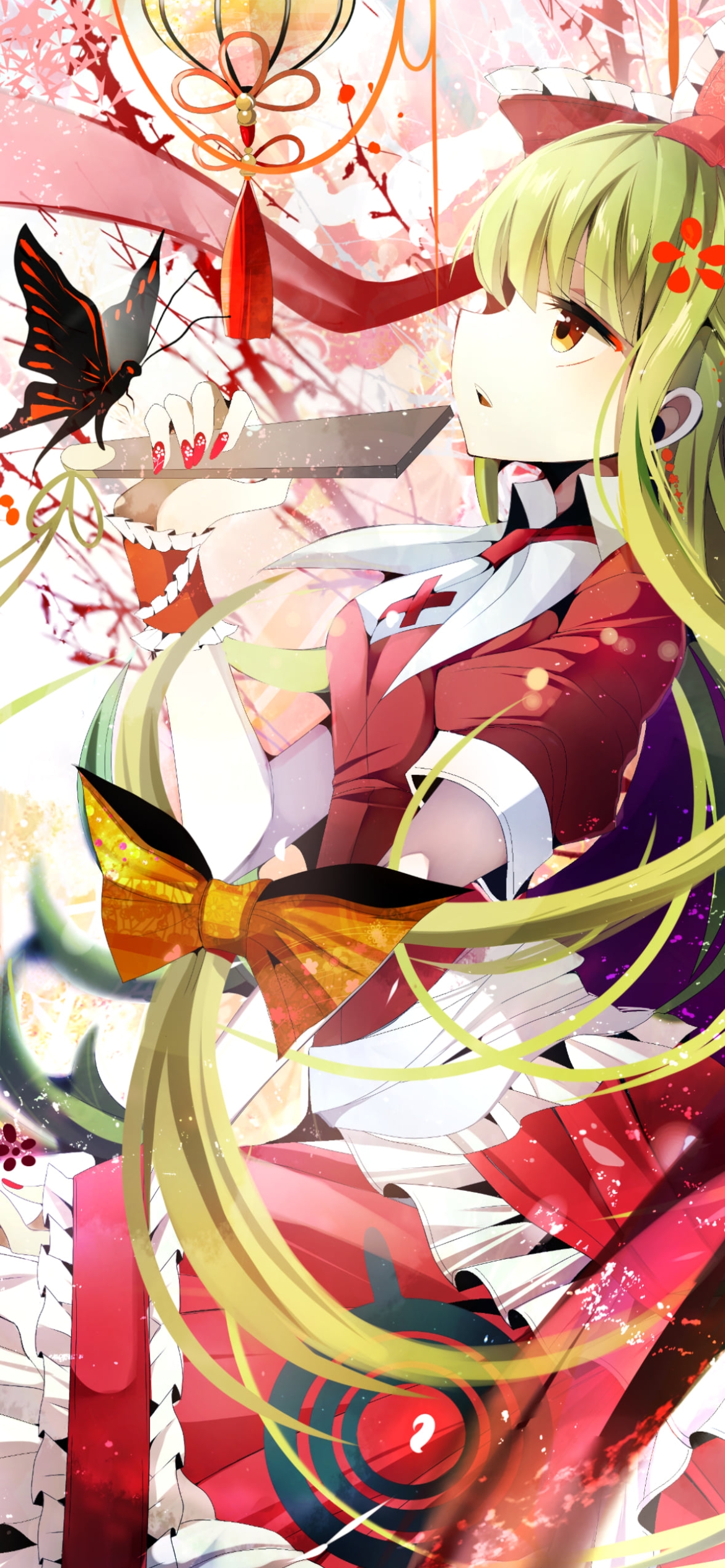 黒い蝶と鍵山雛 / 東方の1170 x 2532 / スマホ壁紙