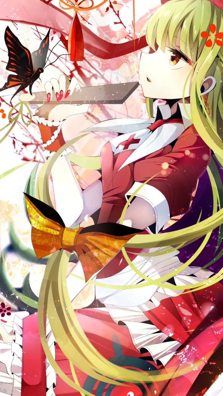 黒い蝶と鍵山雛 / 東方の750 x 1334 / スマホ壁紙