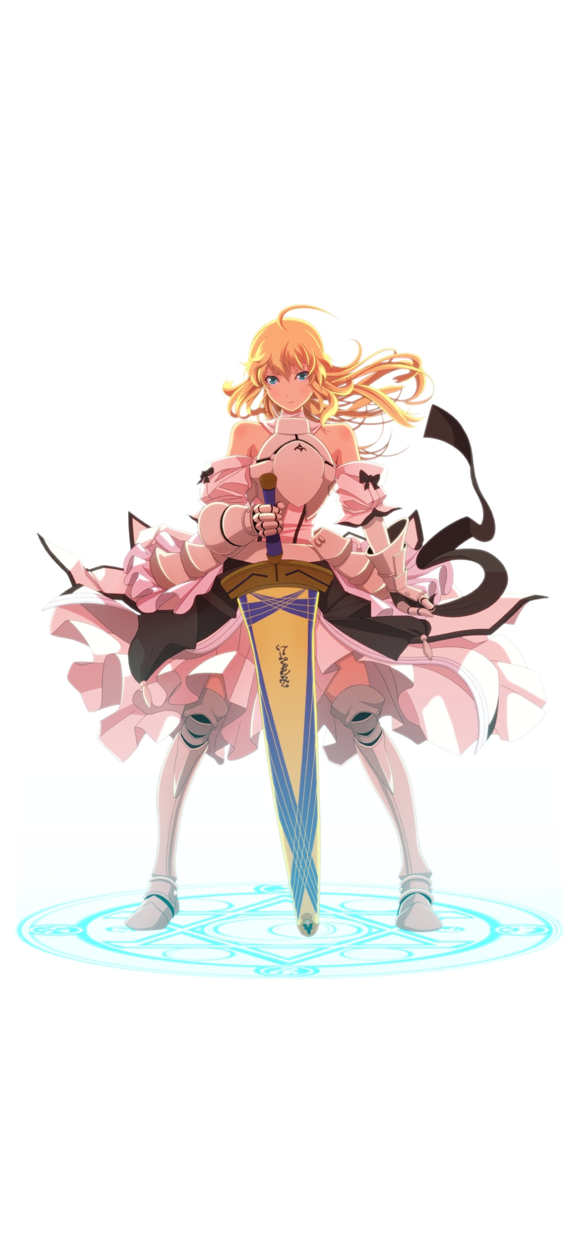 金色の大剣を持ち紋章の上に立つセイバー・リリィ / Fateの1170 x 2532 / スマホ壁紙
