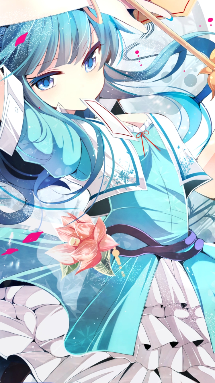 お札を咥える霍青娥 / 東方の750 x 1334 / スマホ壁紙