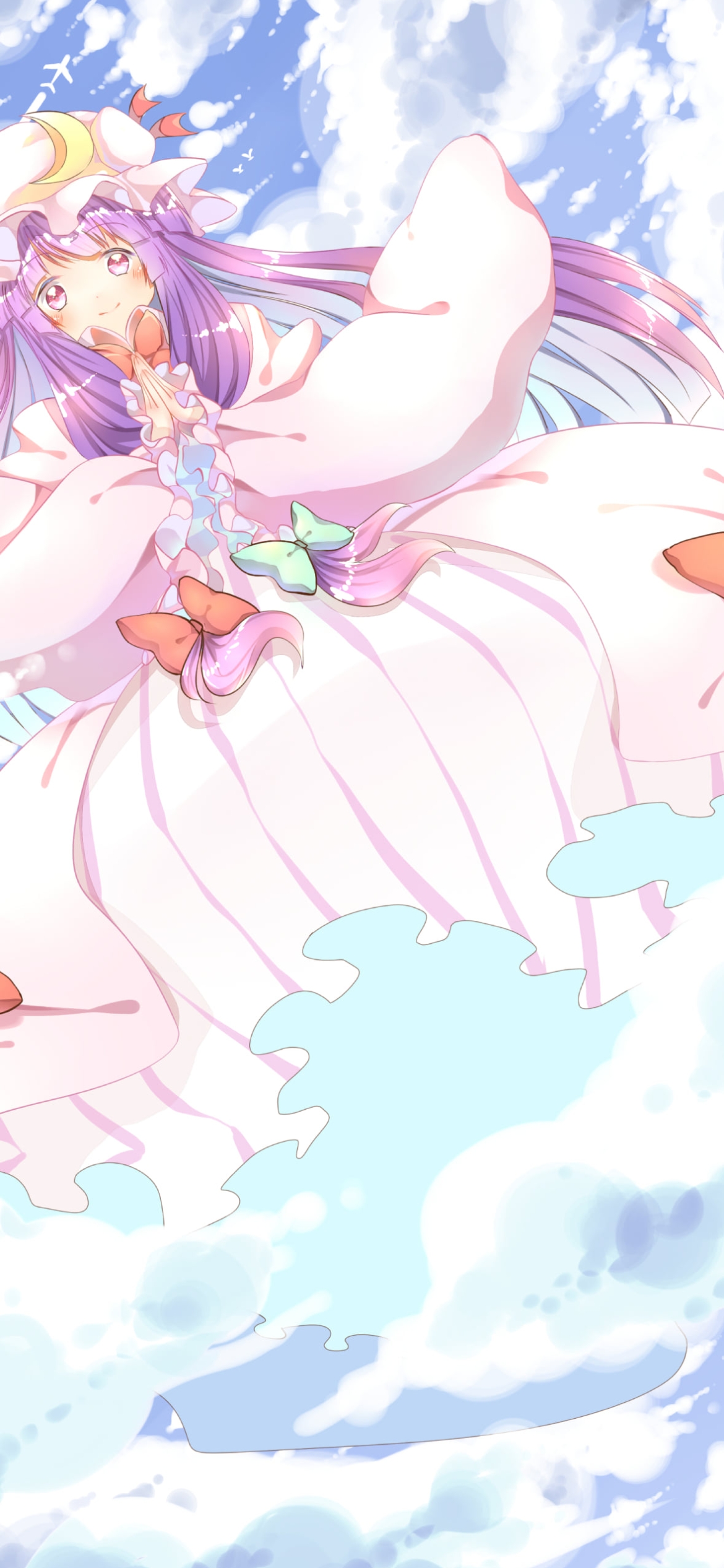 空中で手を合わせるパチュリー・ノーレッジ / 東方の1170 x 2532 / スマホ壁紙