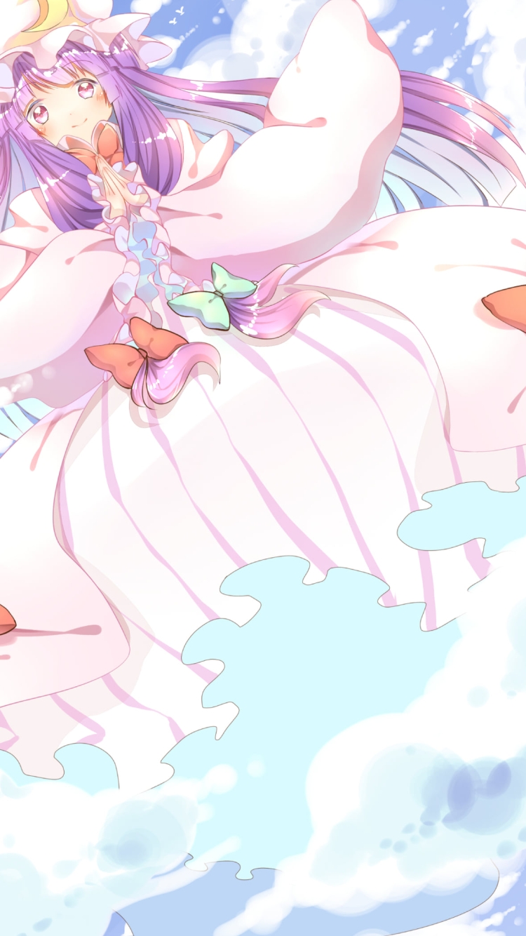 空中で手を合わせるパチュリー・ノーレッジ / 東方の750 x 1334 / スマホ壁紙