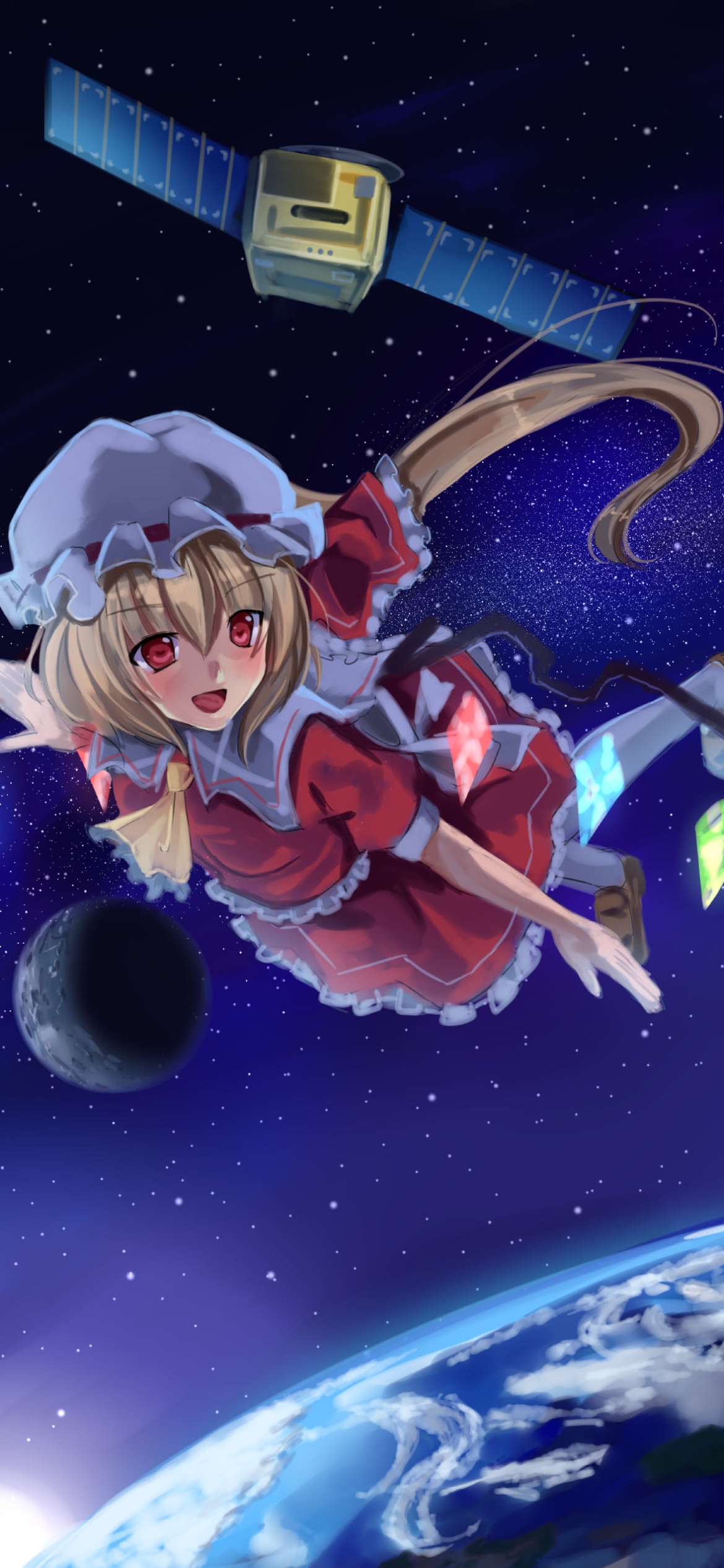 宇宙を飛ぶフランドール・スカーレット / 東方の1170 x 2532 / スマホ壁紙