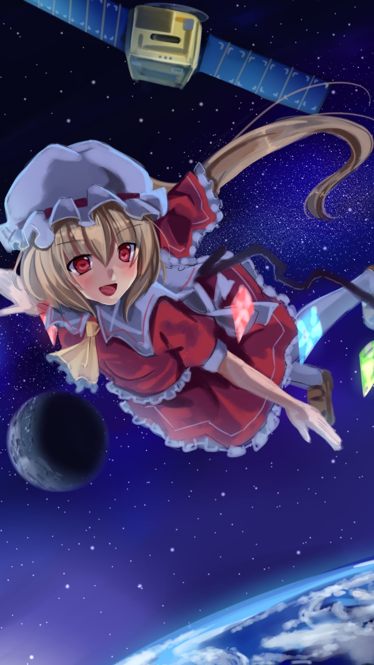宇宙を飛ぶフランドール・スカーレット / 東方の750 x 1334 / スマホ壁紙