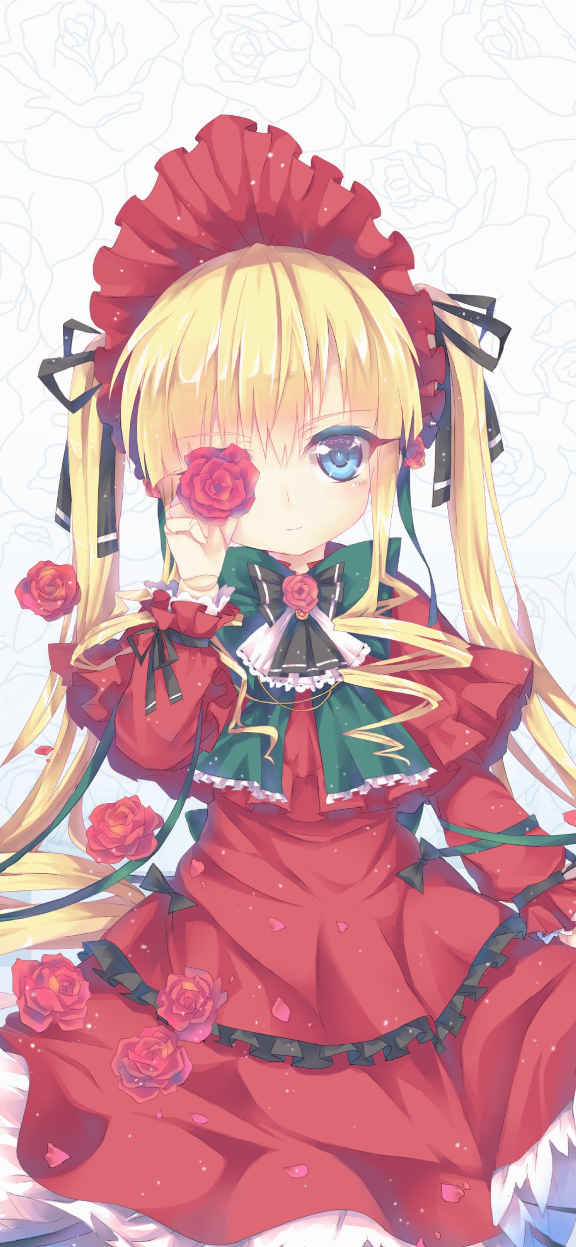 赤い薔薇を持つ真紅 / ローゼンメイデンの1170 x 2532 / スマホ壁紙