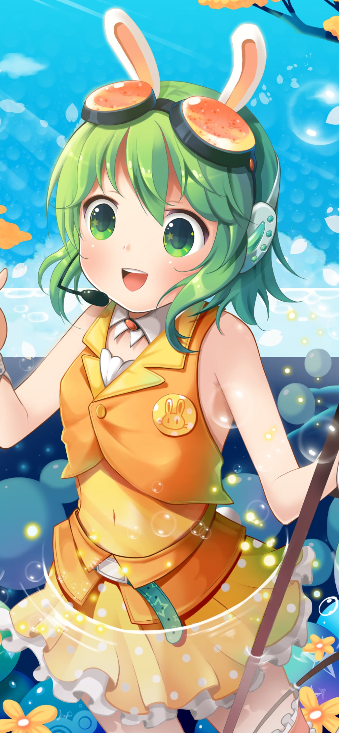 気泡とマイクを付けたGUMI / ボカロの1170 x 2532 / スマホ壁紙