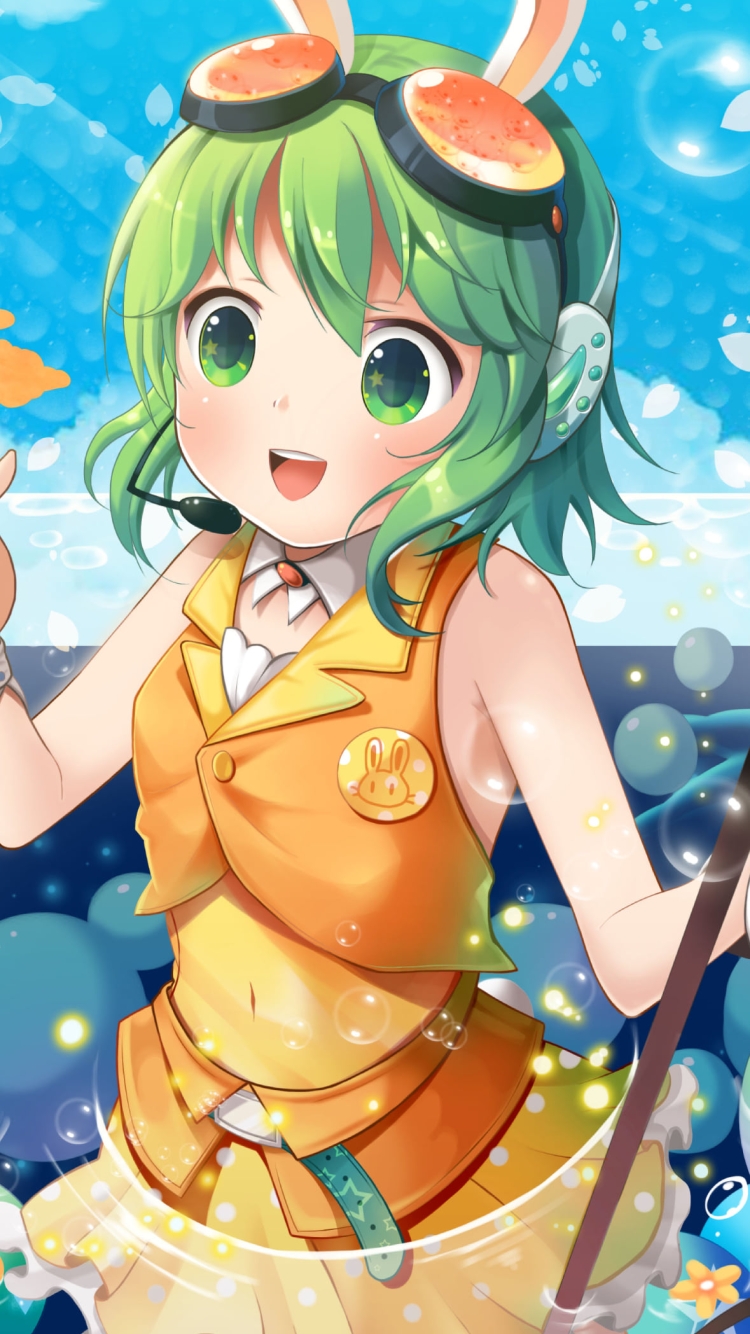 気泡とマイクを付けたGUMI / ボカロの750 x 1334 / スマホ壁紙