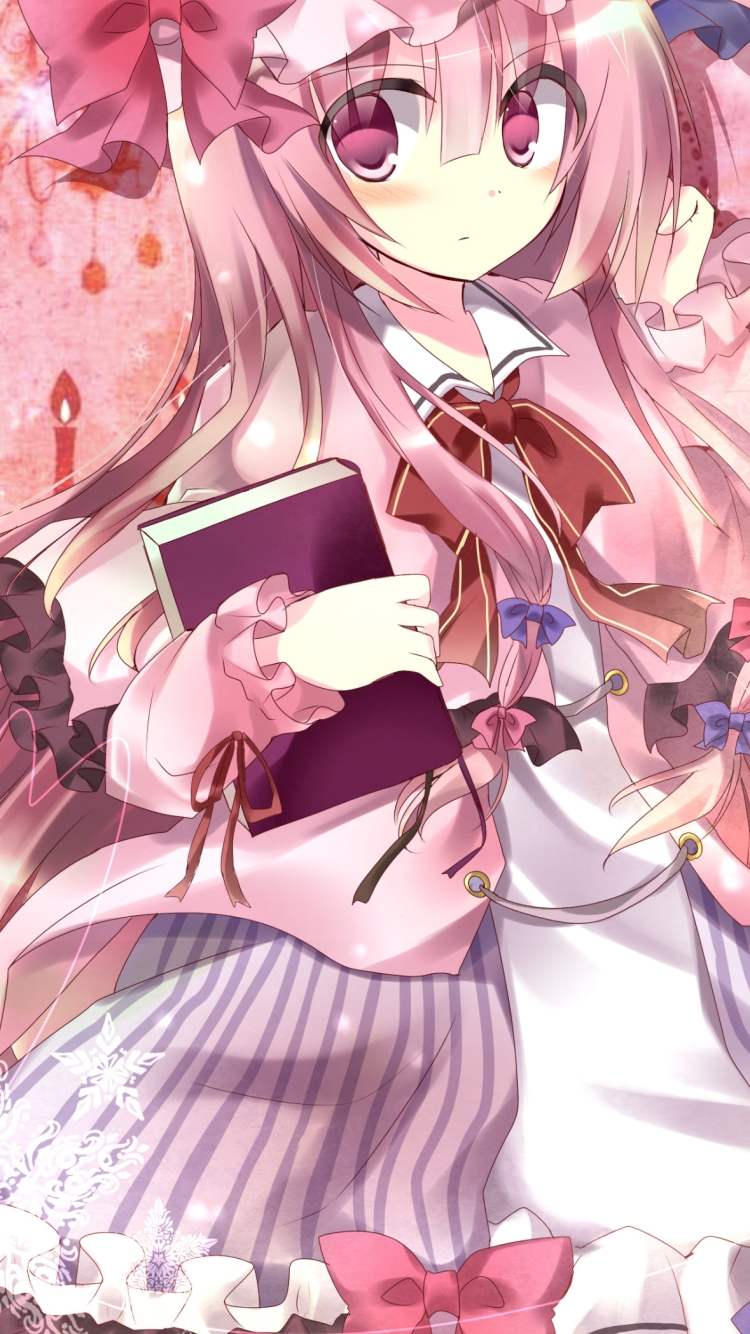 ピンクの服を着たパチュリー・ノーレッジ / 東方の750 x 1334 / スマホ壁紙