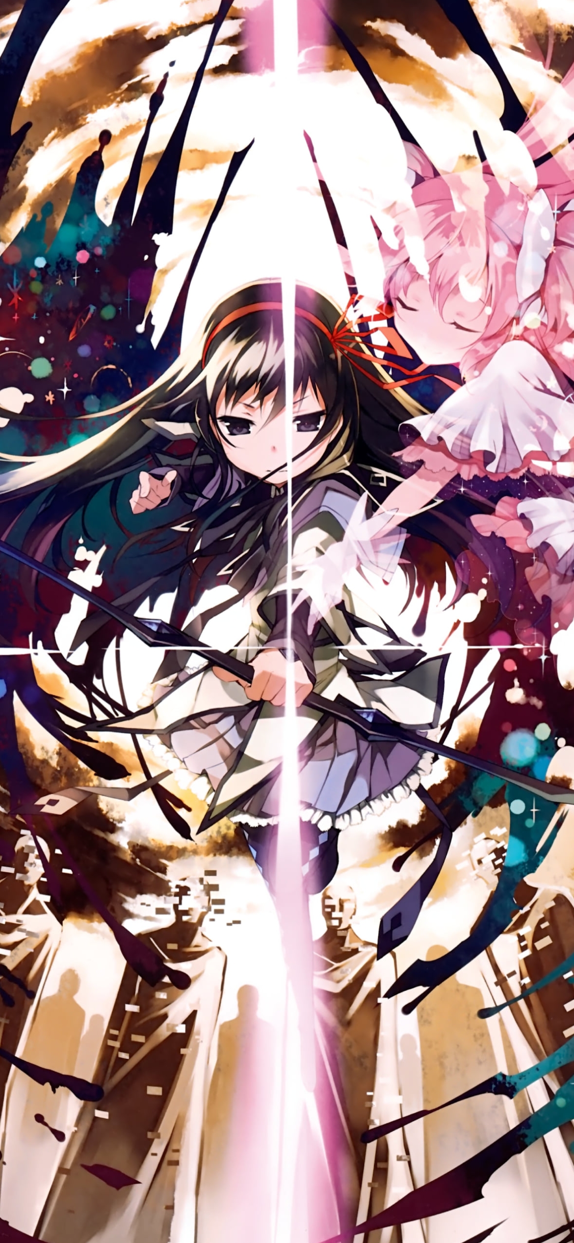 黒い弓をかまえる暁美ほむら / 魔法少女まどか☆マギカの1170 x 2532 / スマホ壁紙