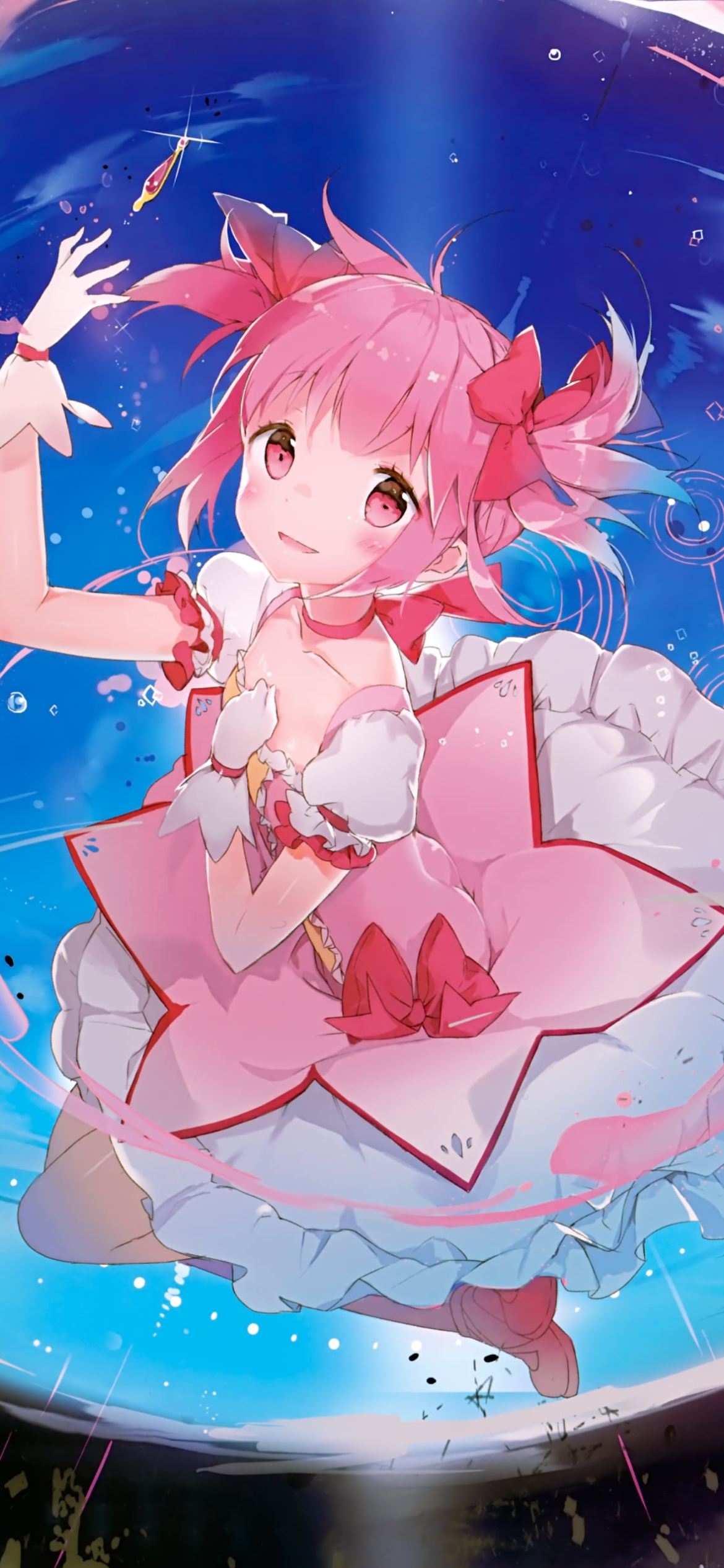 ジャンプする鹿目まどか / ピンクのドレス / 魔法少女まどか☆マギカの1170 x 2532 / スマホ壁紙