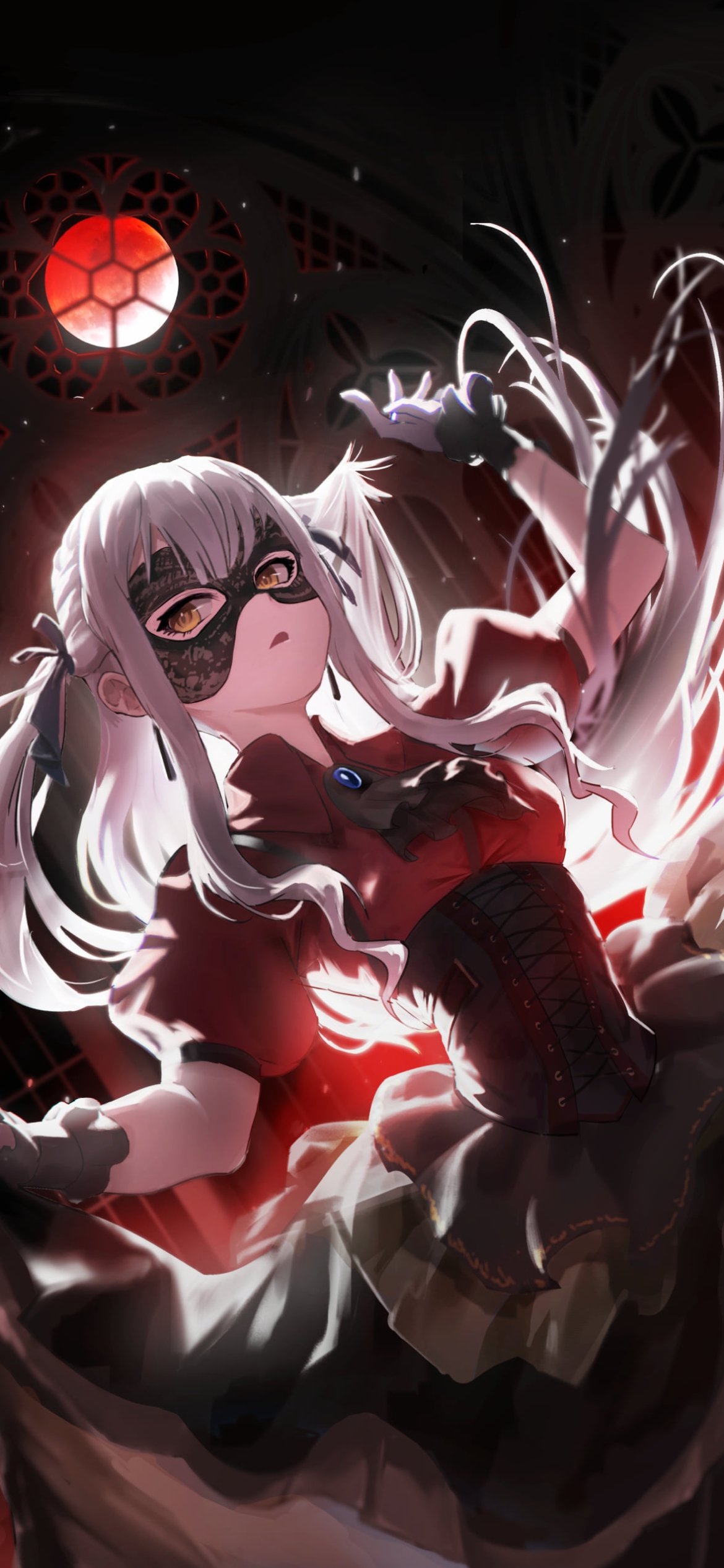 赤・黒のドレスを着た豊川祥子 / バンドリ!の1170 x 2532 / スマホ壁紙