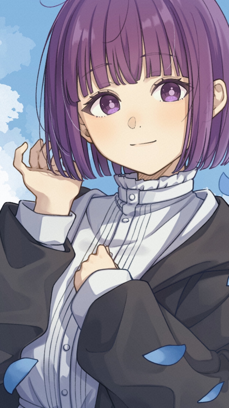 青い花びらとフェルン / ショートカット / 葬送のフリーレンの750 x 1334 / スマホ壁紙