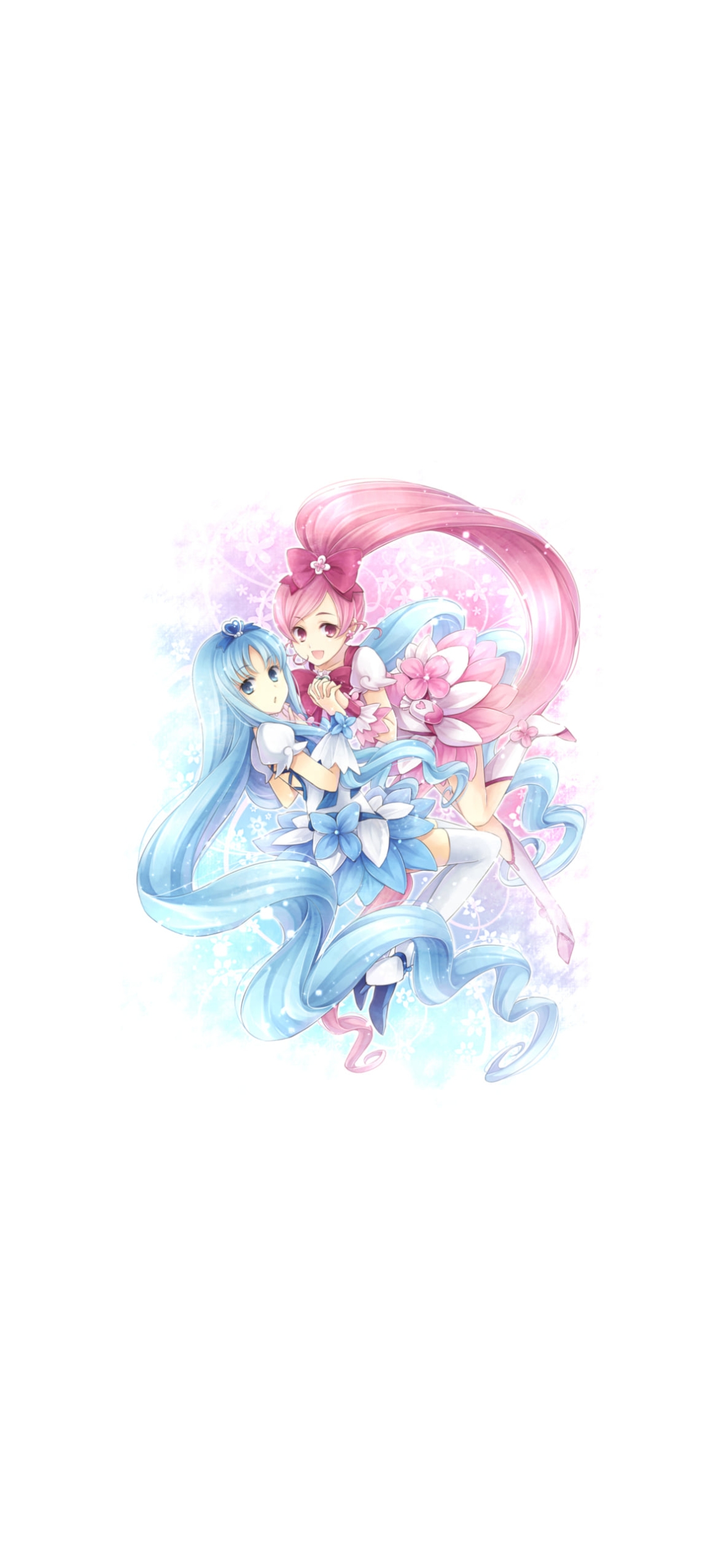 手を取り合う来海えりかと花咲つぼみ / 安定のえりか / キュアブロッサム / キュアマリン / ハートキャッチプリキュア!の1170 x 2532 / スマホ壁紙