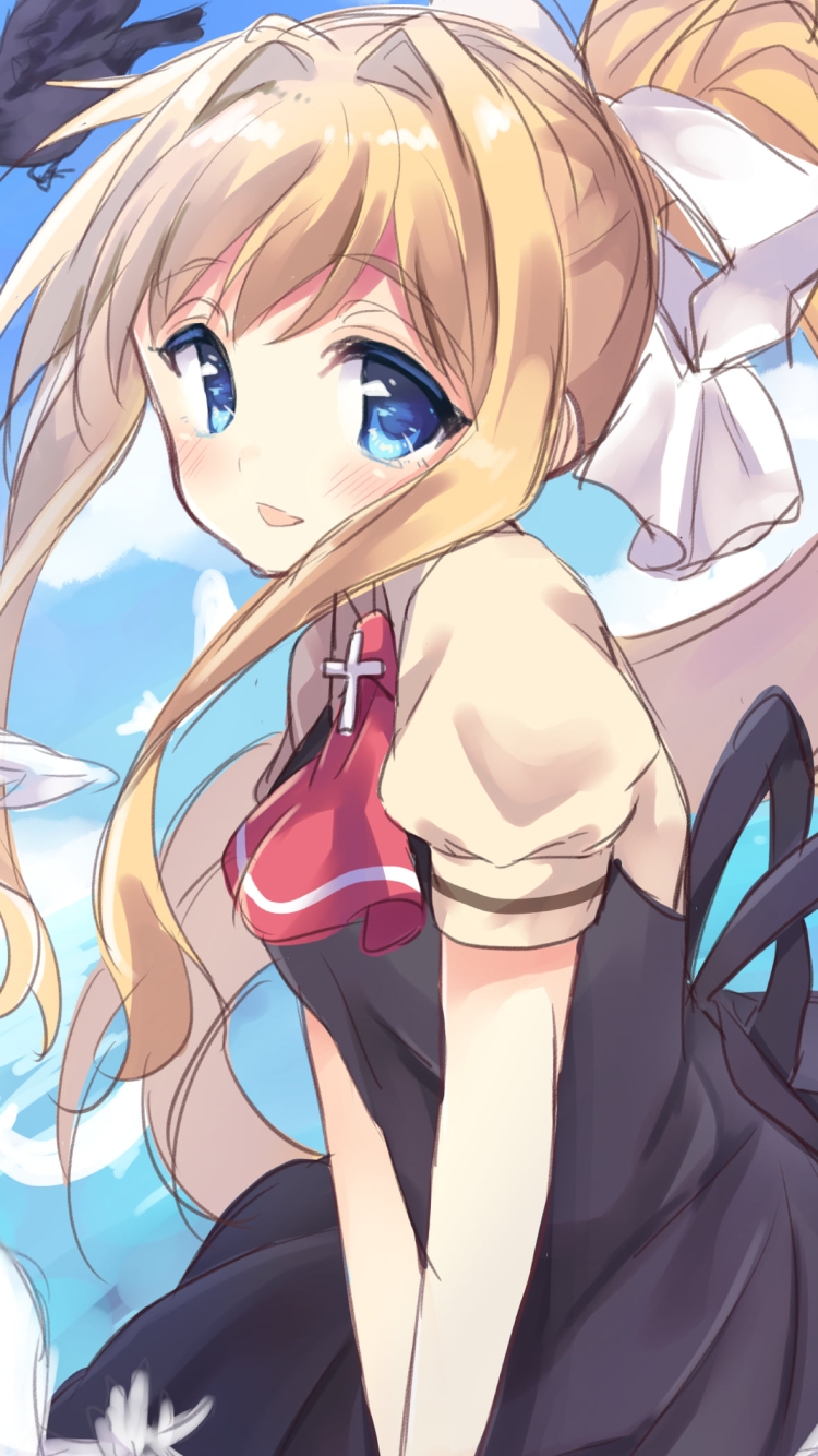 白い羽と神尾観鈴 / カラス / ポニーテール / AIRの750 x 1334 / スマホ壁紙