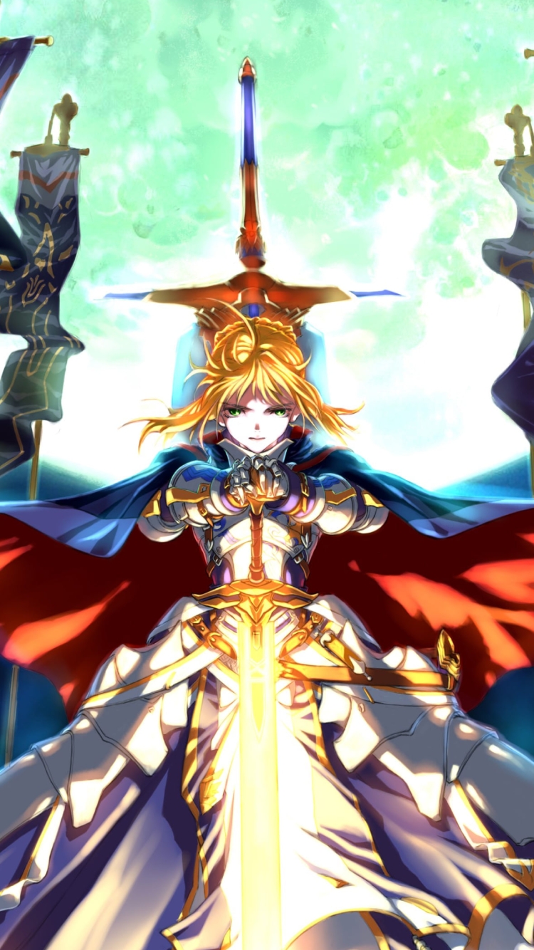 満月の前に剣に手をかけて立つかっこいいセイバー / アルトリア・ペンドラゴン / Fateの750 x 1334 / スマホ壁紙