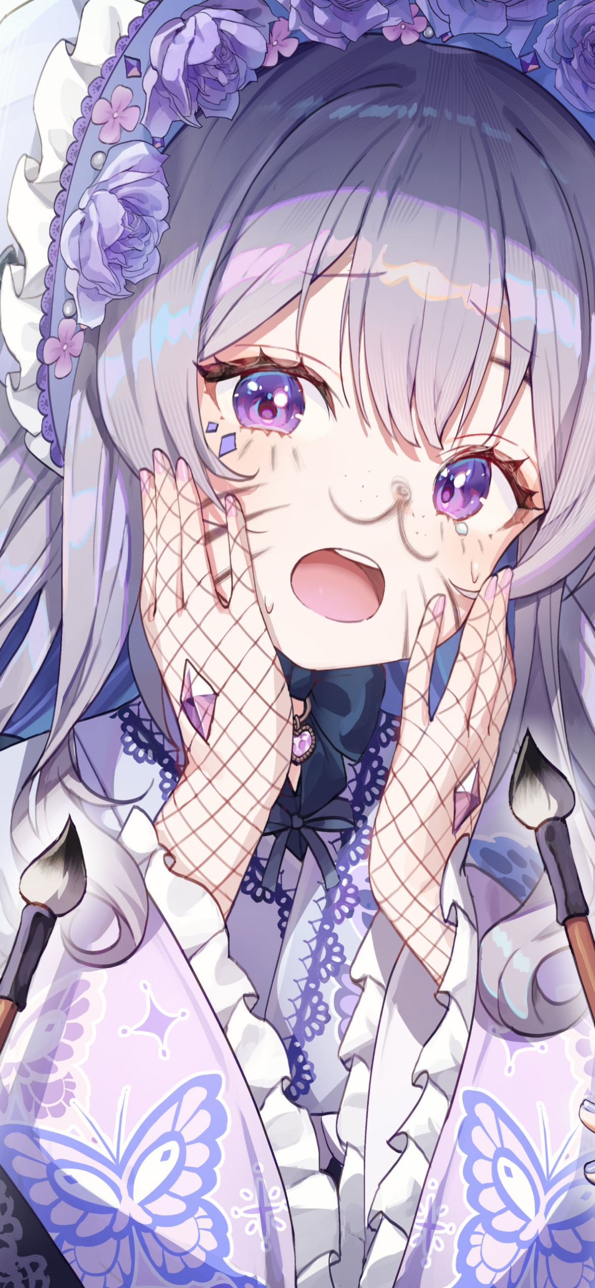 筆で顔に落書きをされる古石ビジュー / 可愛い / ホロライブ / バーチャルYouTuber / Vtuberの1170 x 2532 / スマホ壁紙