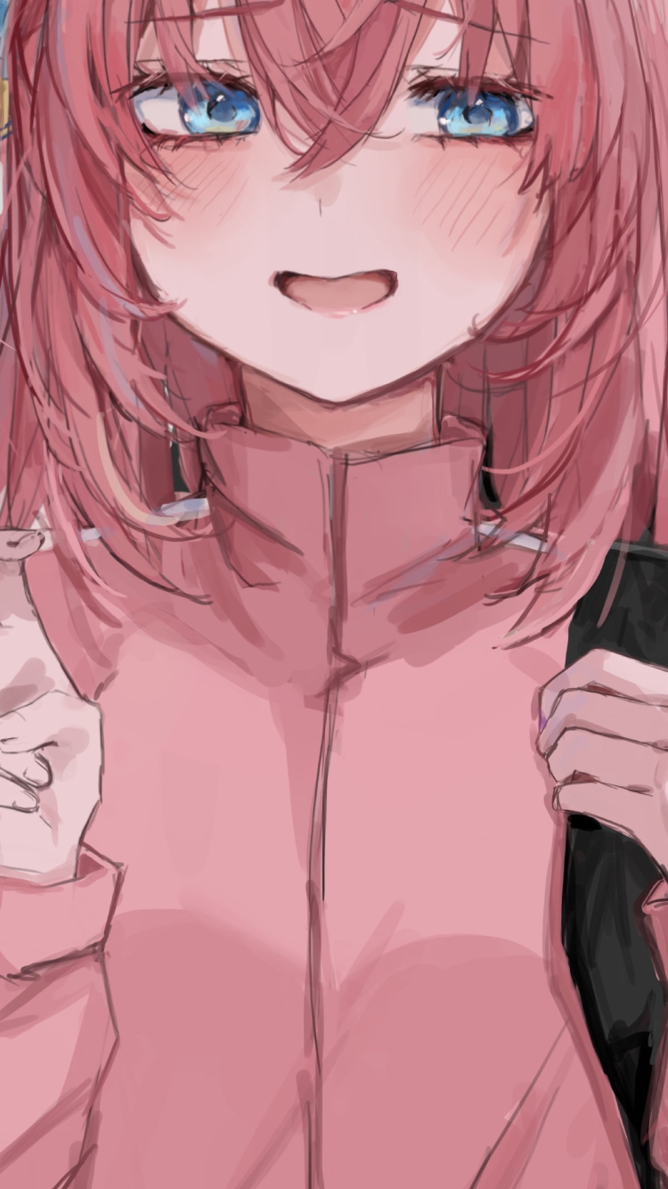 恥ずかしそうにピースをする後藤ひとり / ぼっち・ざ・ろっく!の750 x 1334 / スマホ壁紙
