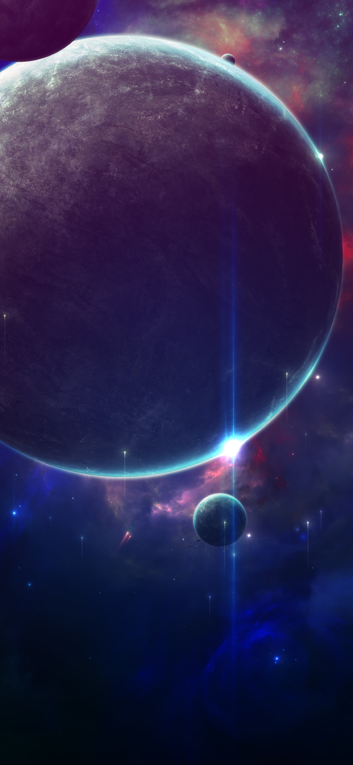 近隣にある大小の惑星 / 広大な宇宙の1170 x 2532 / スマホ壁紙