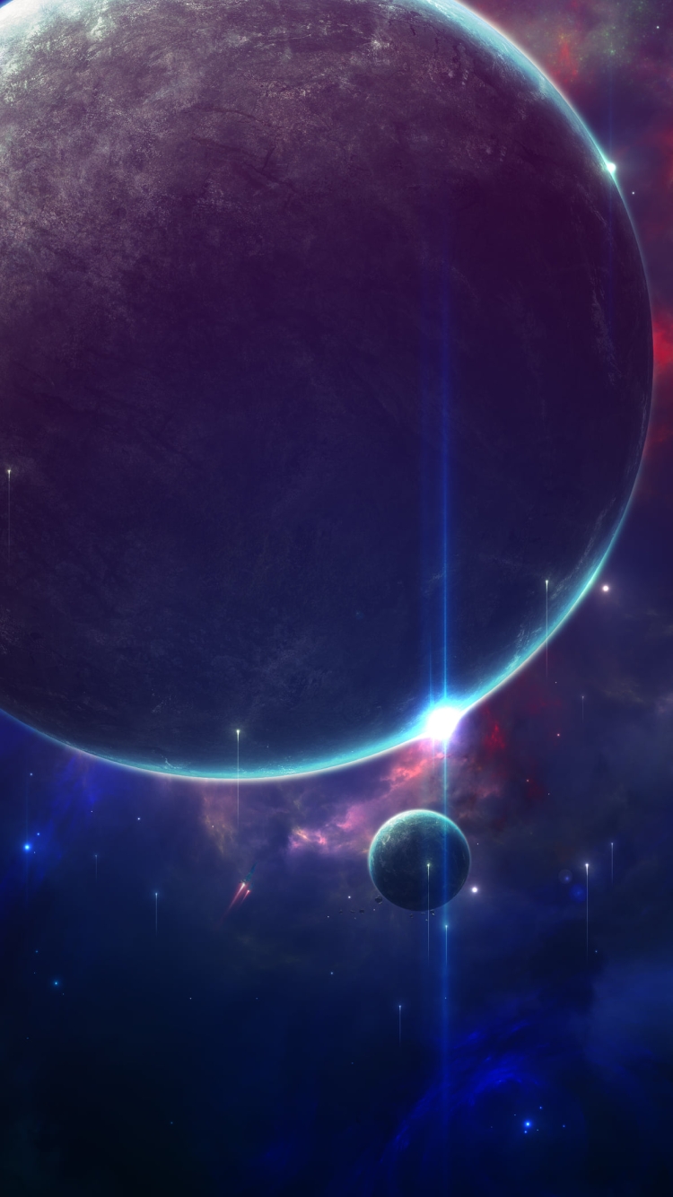 近隣にある大小の惑星 / 広大な宇宙の750 x 1334 / スマホ壁紙