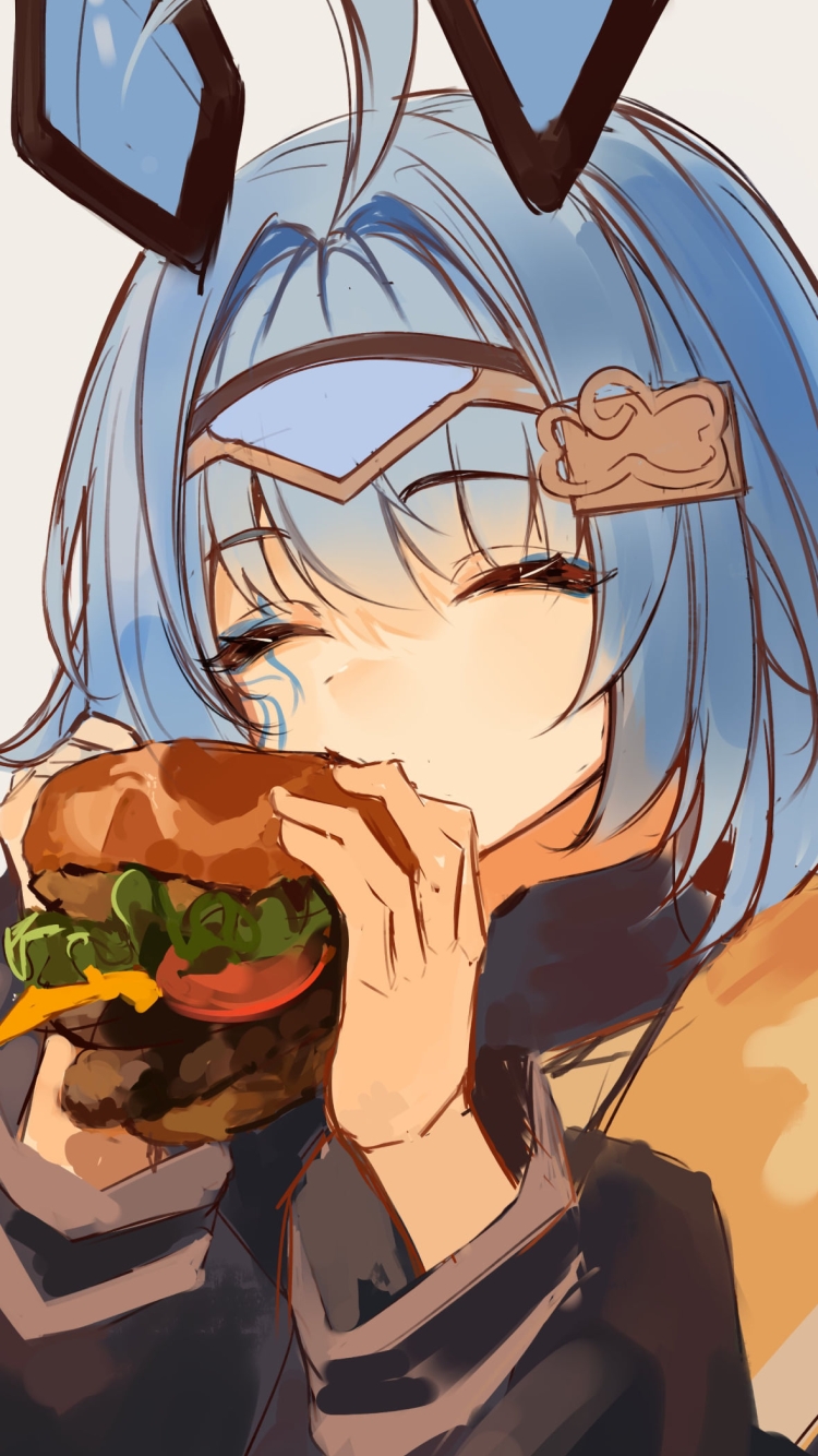ハンバーガーを食べるSayu Sincronisity / バーチャルYouTuber / Vtuberの750 x 1334 / スマホ壁紙