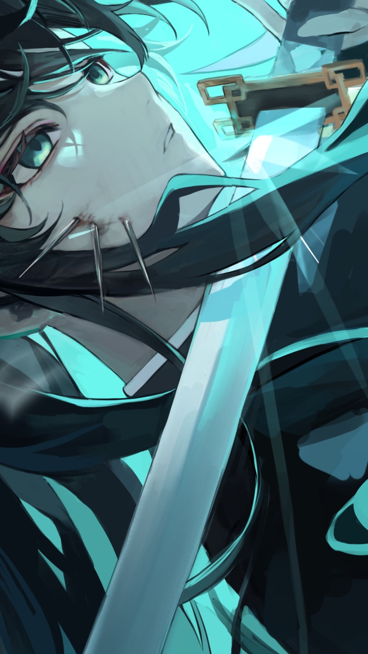海の中で剣を持つ時透無一郎 / 鬼滅の刃の750 x 1334 / スマホ壁紙