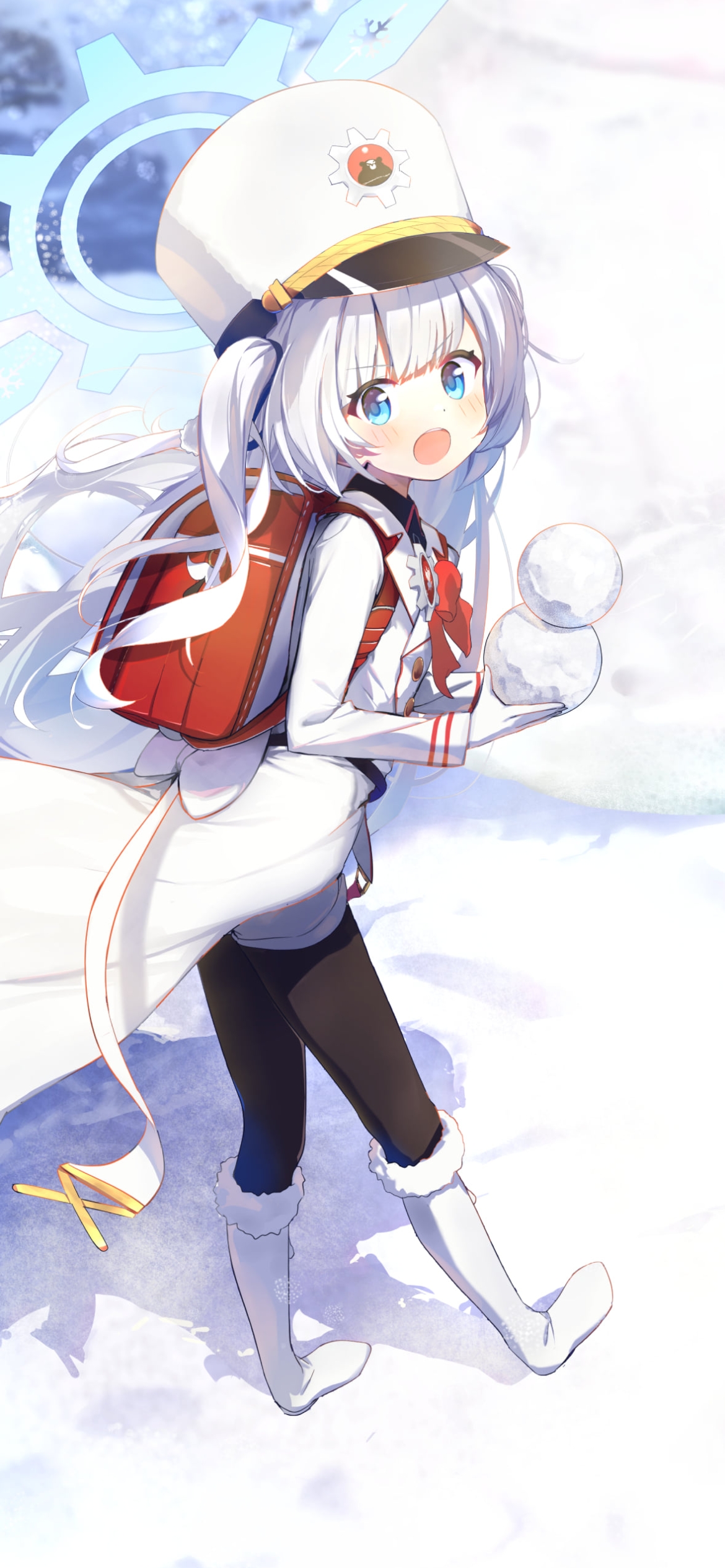 雪だるまを持つ連河チェリノ / ブルーアーカイブの1170 x 2532 / スマホ壁紙
