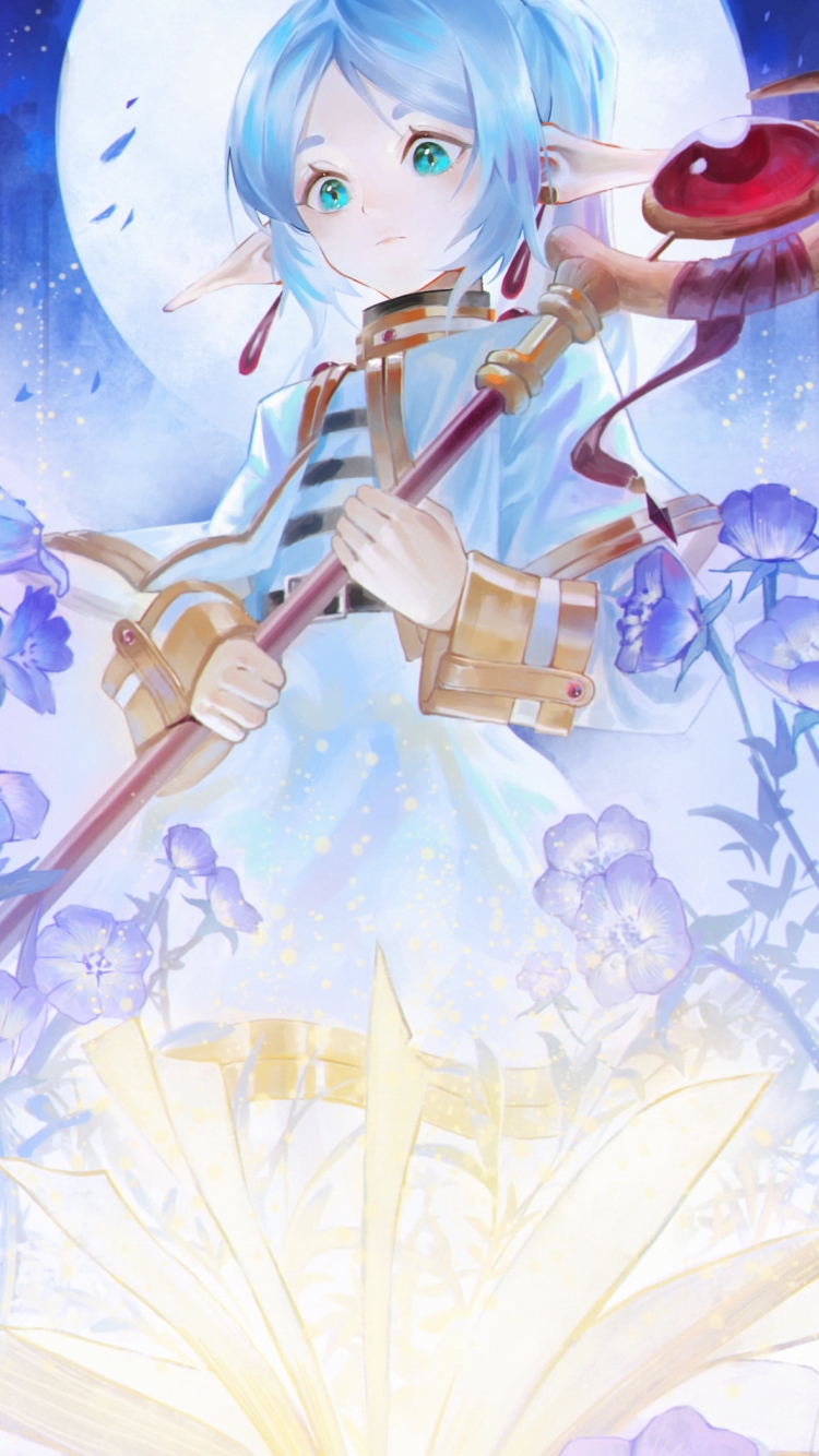 満月と蒼月草とフリーレン  / 葬送のフリーレンの750 x 1334 / スマホ壁紙
