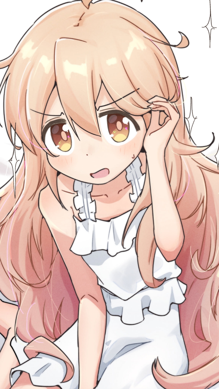 髪に手をかける白い洋服を着た緒山まひろ / お兄ちゃんはおしまい!の750 x 1334 / スマホ壁紙