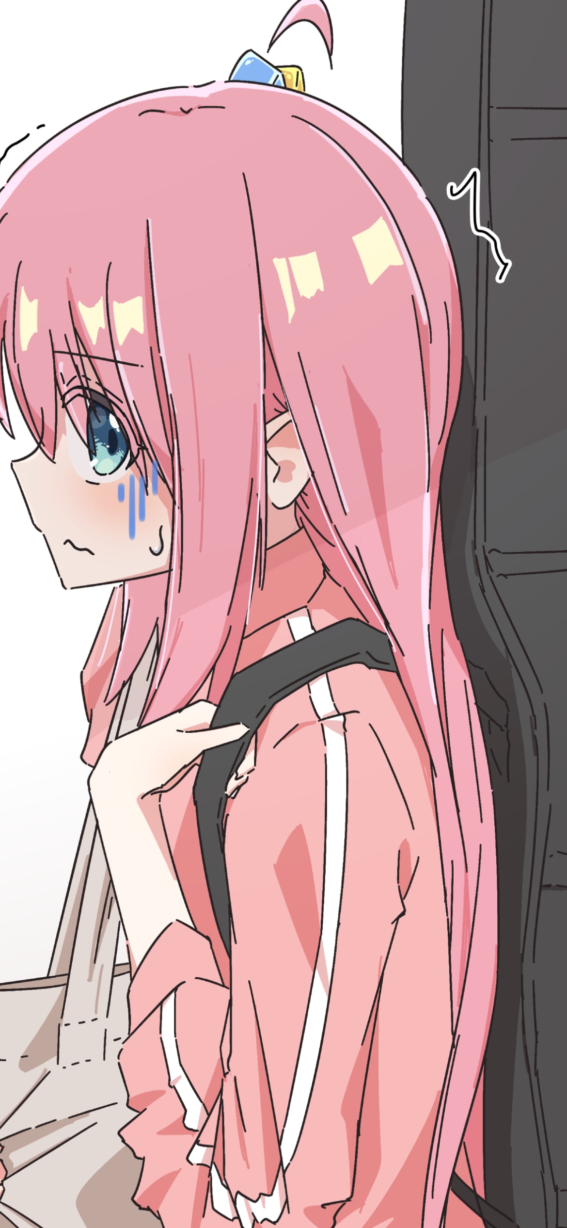 ギターケースを担ぎ怯えている後藤ひとり / ぼっち・ざ・ろっく!の1170 x 2532 / スマホ壁紙
