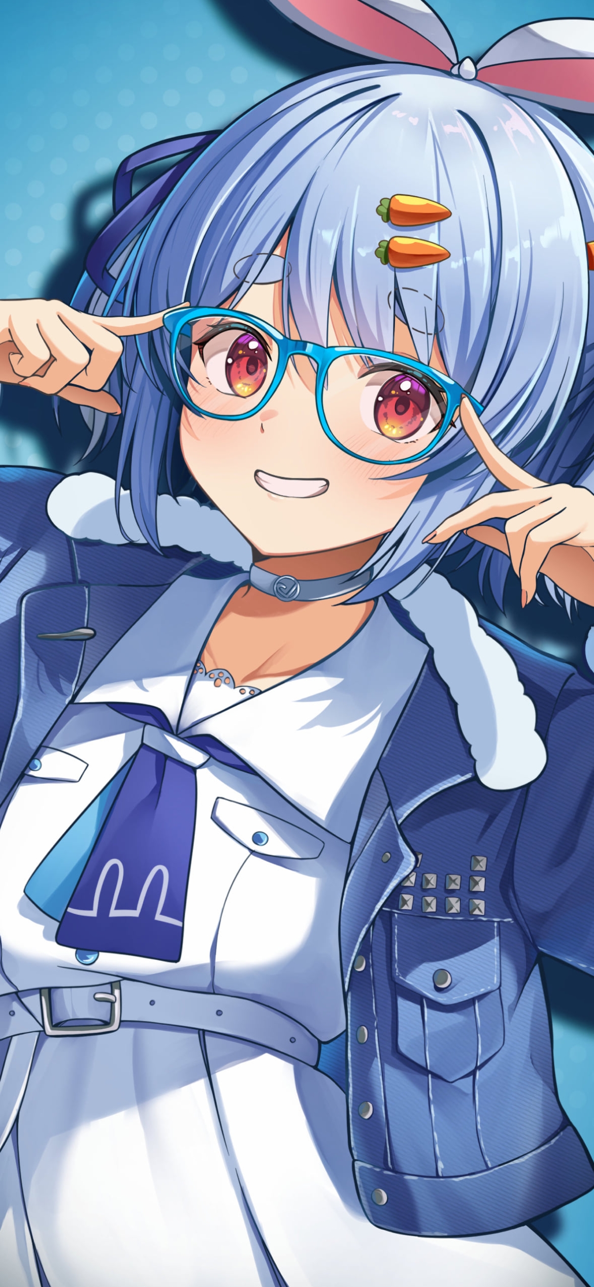 水色のメガネをかけた兎田ぺこら / ホロライブ / バーチャルYouTuber / Vtuberの1170 x 2532 / スマホ壁紙