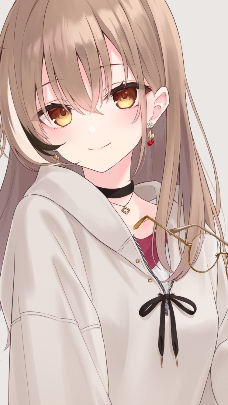 金ぶちのメガネを持つ可愛い七詩ムメイ / ホロライブ / バーチャルYouTuber / Vtuberの750 x 1334 / スマホ壁紙