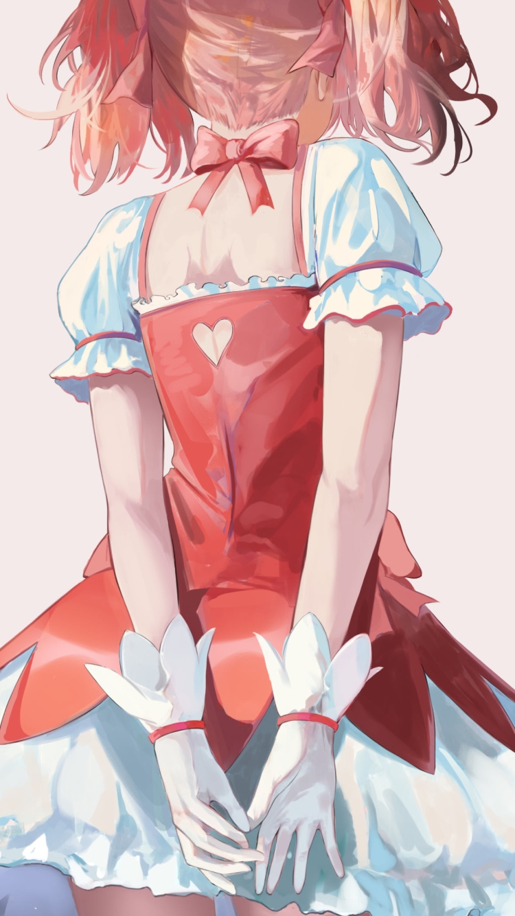 赤いドレスを着た後ろ手の鹿目まどか / 後ろ姿 / 魔法少女まどか☆マギカの750 x 1334 / スマホ壁紙