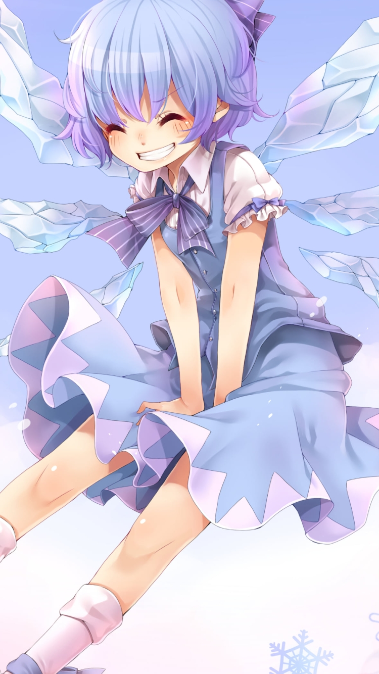 笑顔の可愛いチルノ / 雪の結晶 / 空 / 東方の750 x 1334 / スマホ壁紙