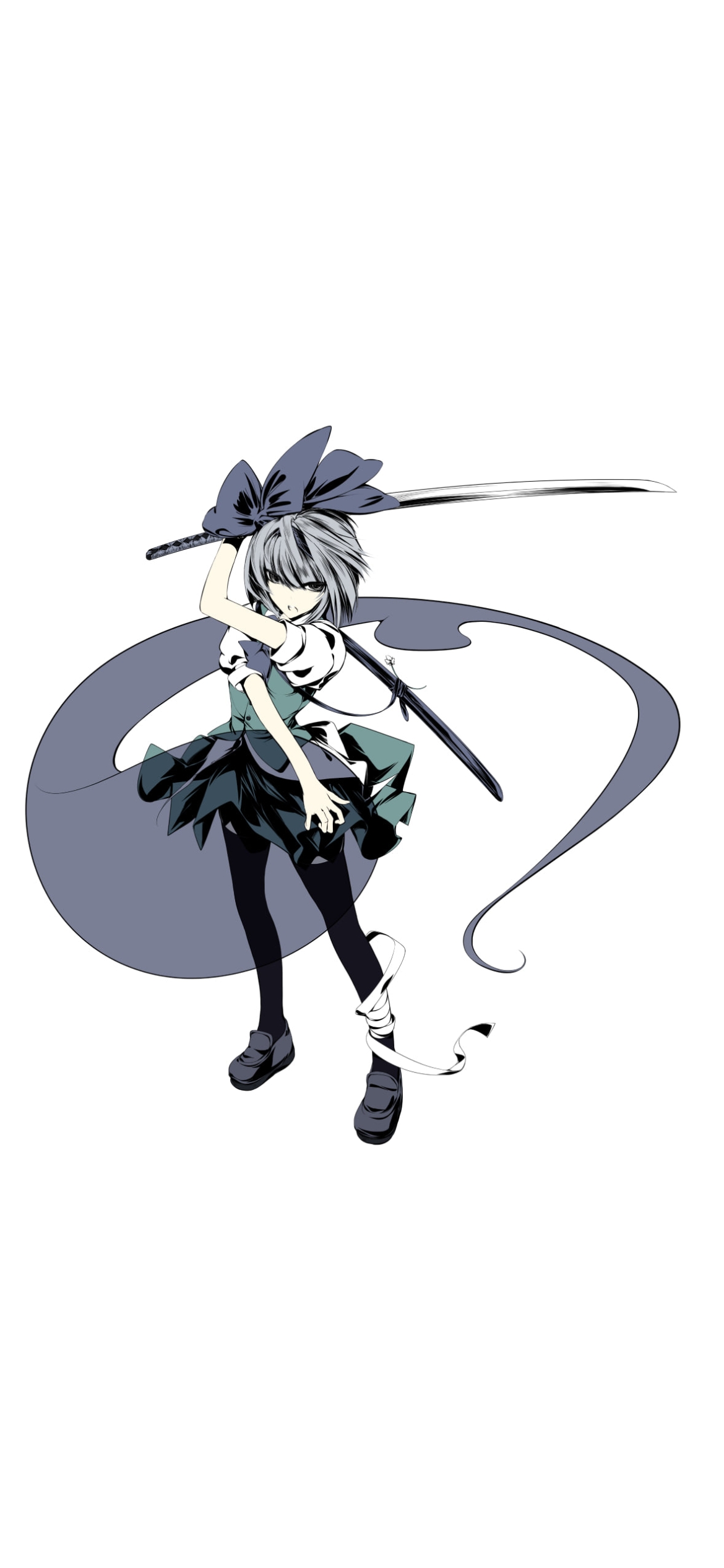 剣を構える鋭い眼光の魂魄妖夢 / 半霊 / 東方の1170 x 2532 / スマホ壁紙