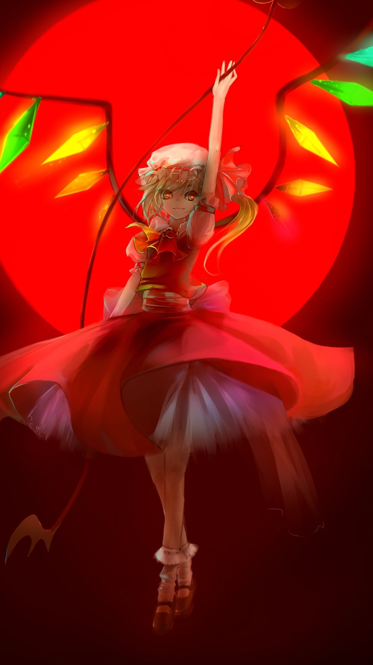赤い月とフランドール・スカーレット / 東方の750 x 1334 / スマホ壁紙