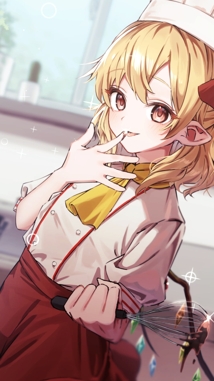 コック姿の可愛いフランドール・スカーレット / 東方の750 x 1334 / スマホ壁紙