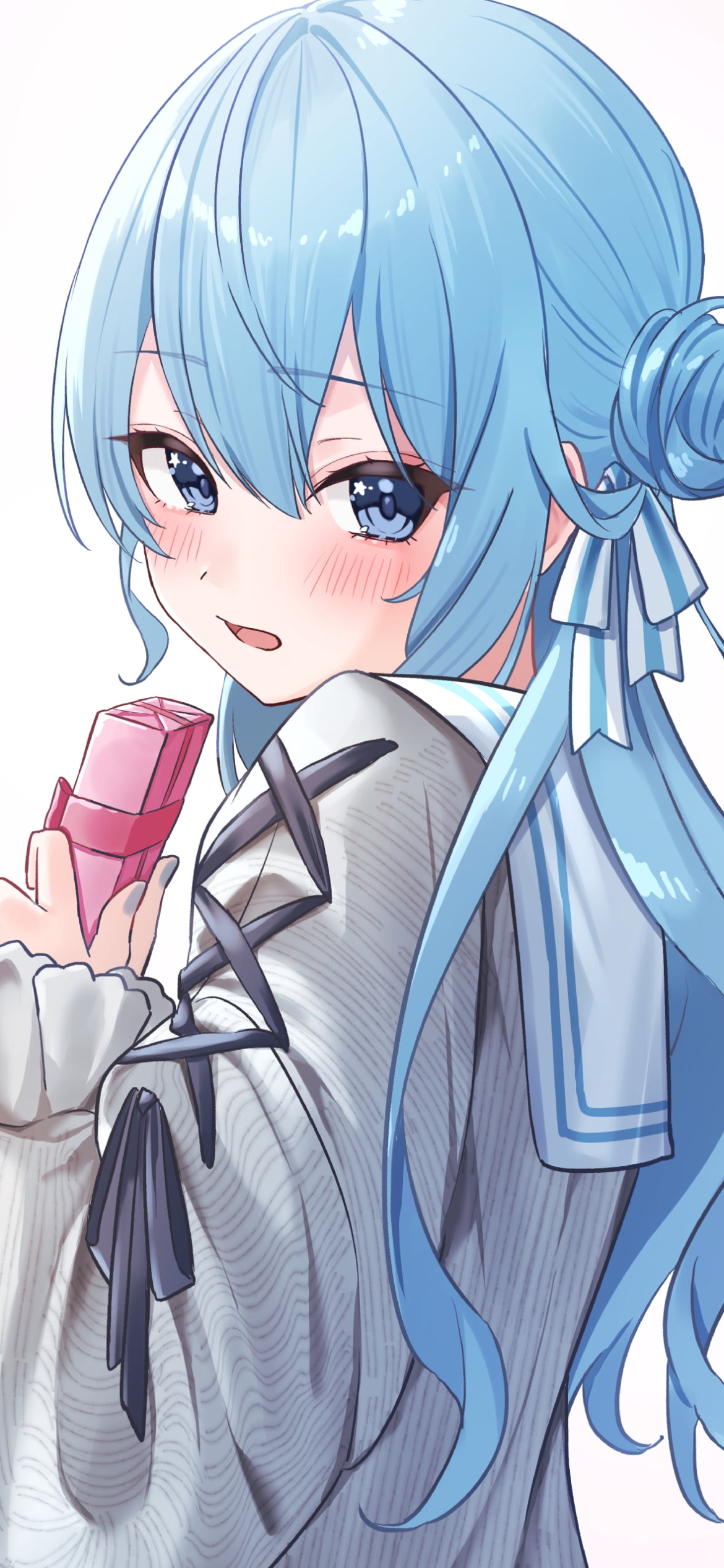 恥ずかしそうにピンクのプレゼントを持つ星街すいせい / ホロライブ / バーチャルYouTuber / Vtuberの1170 x 2532 / スマホ壁紙
