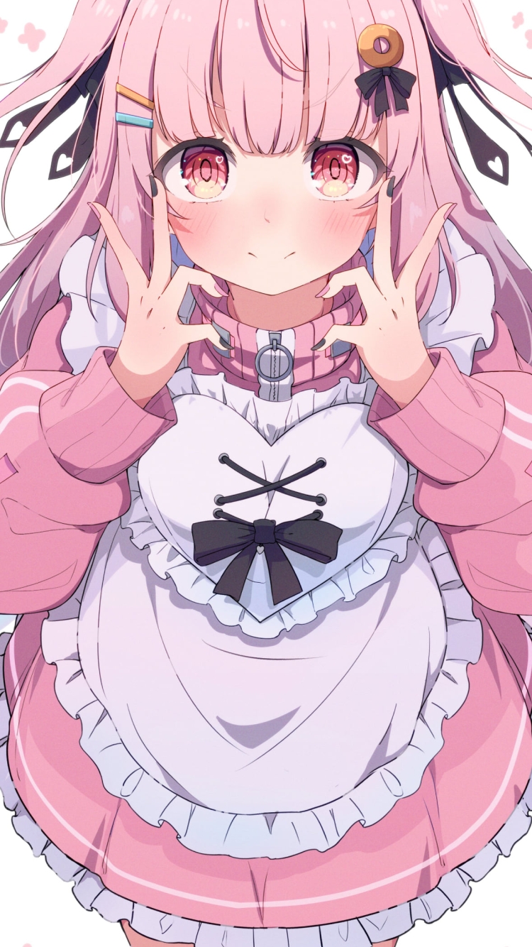 ピンクのメイドコスでポーズを取る可愛い佐藤希 / ぱすはにの750 x 1334 / スマホ壁紙