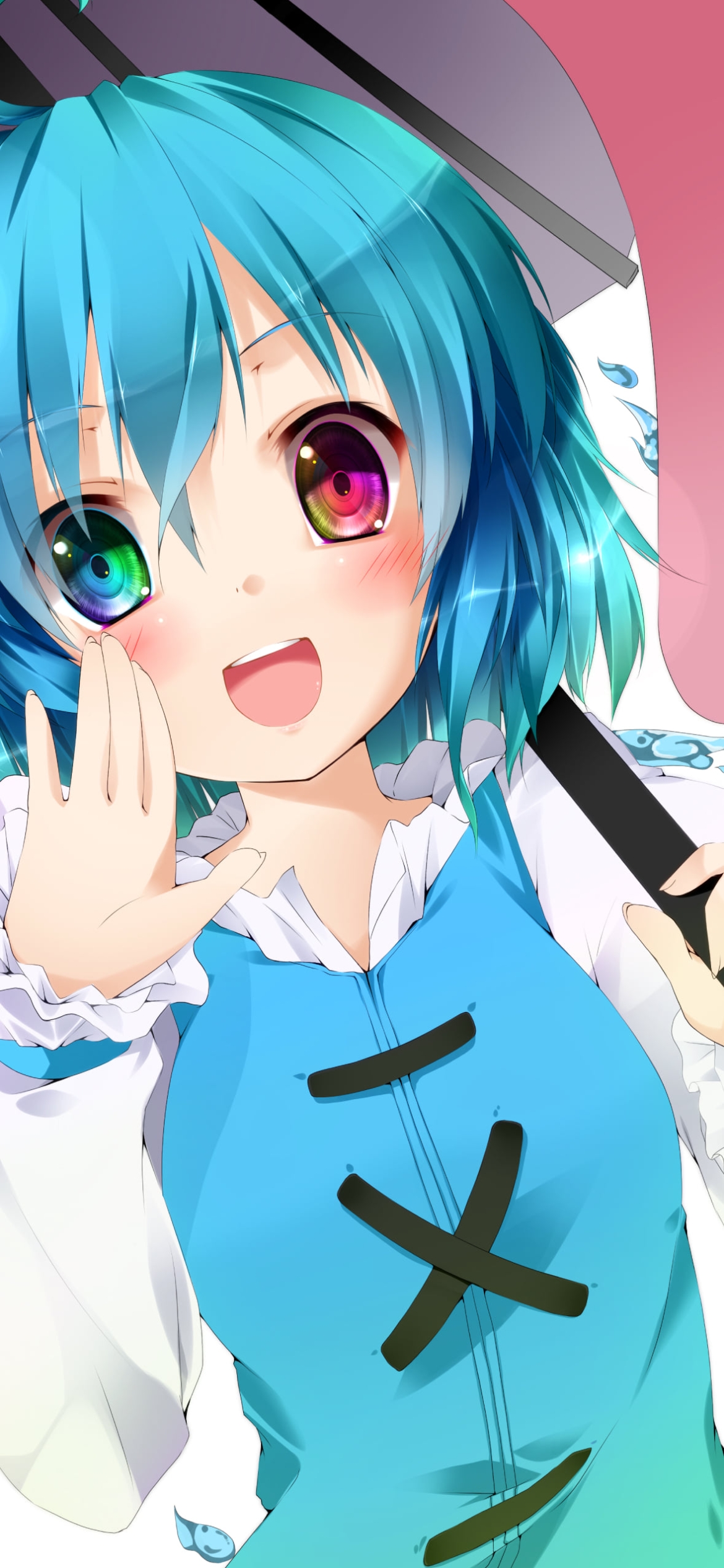 傘をさしてこちらに声をかける多々良小傘 / 東方の1170 x 2532 / スマホ壁紙
