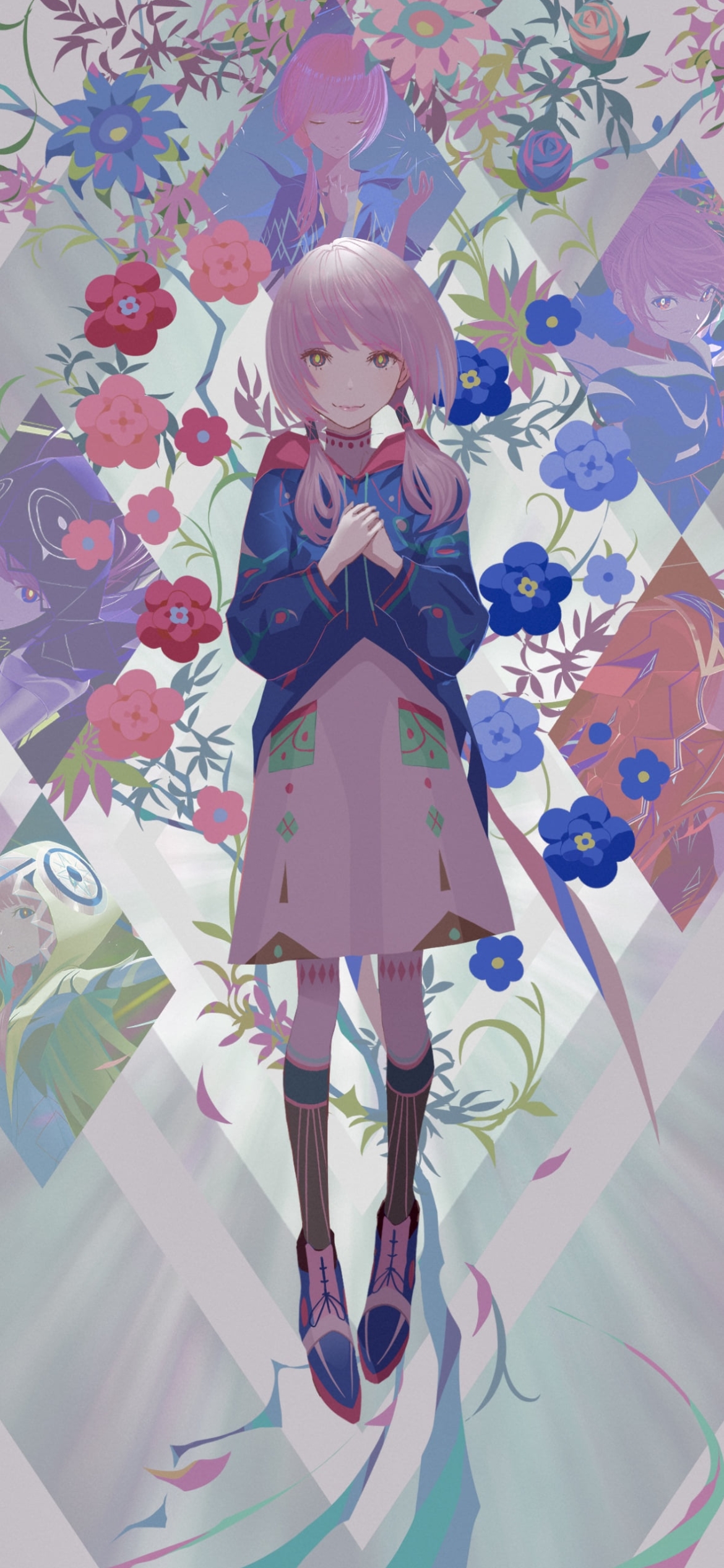 ピンクの花と胸元に手をあてる花譜 / バーチャルYouTuberの1170 x 2532 / スマホ壁紙
