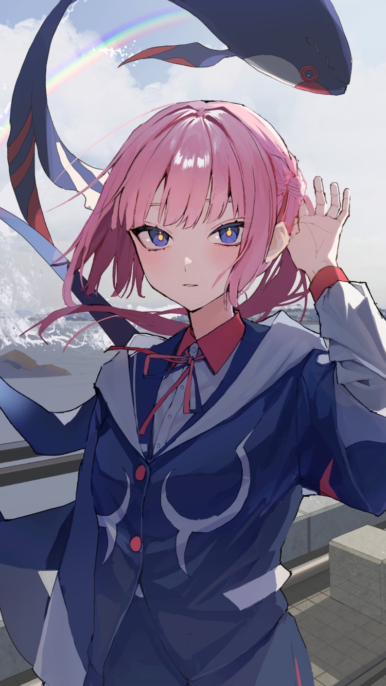 海沿いで耳に手をあてる花譜 / バーチャルYouTuberの750 x 1334 / スマホ壁紙