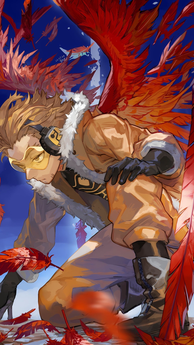 片膝をつくかっこいいホークス / 赤い翼 / 僕のヒーローアカデミアの750 x 1334 / スマホ壁紙