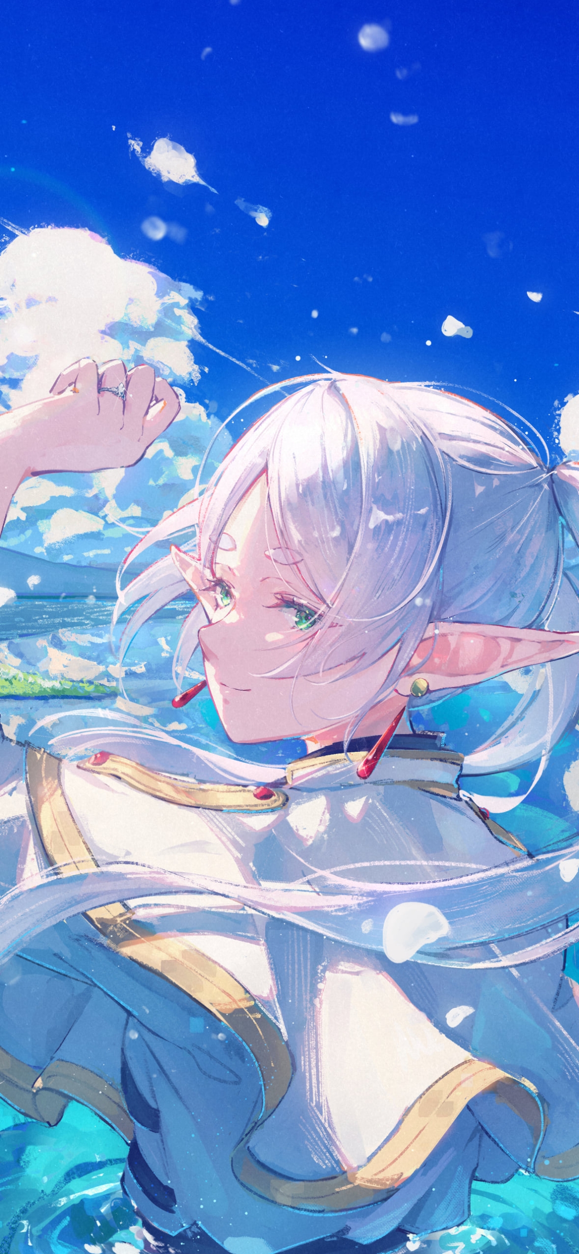 青空と水に浸かるフリーレン / 葬送のフリーレンの1170 x 2532 / スマホ壁紙