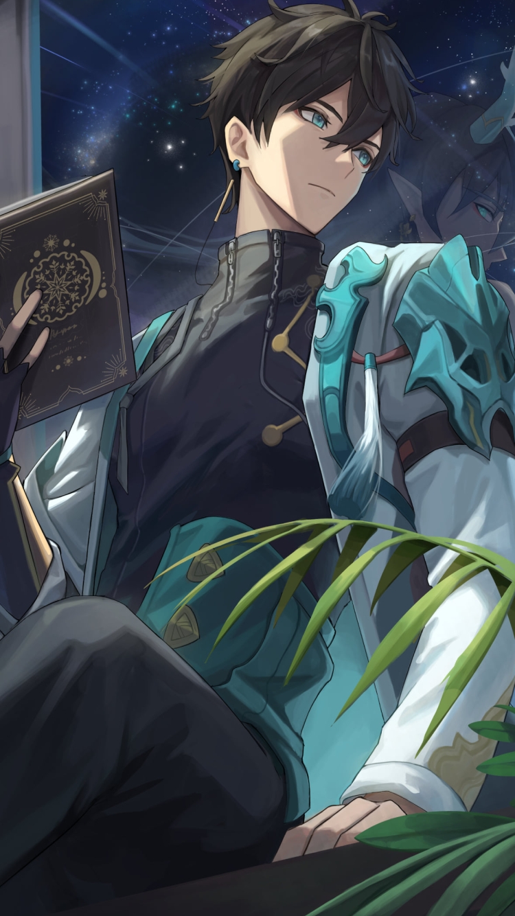 魔導書を読み外の星を見つめる丹恒 / 崩壊:スターレイルの750 x 1334 / スマホ壁紙