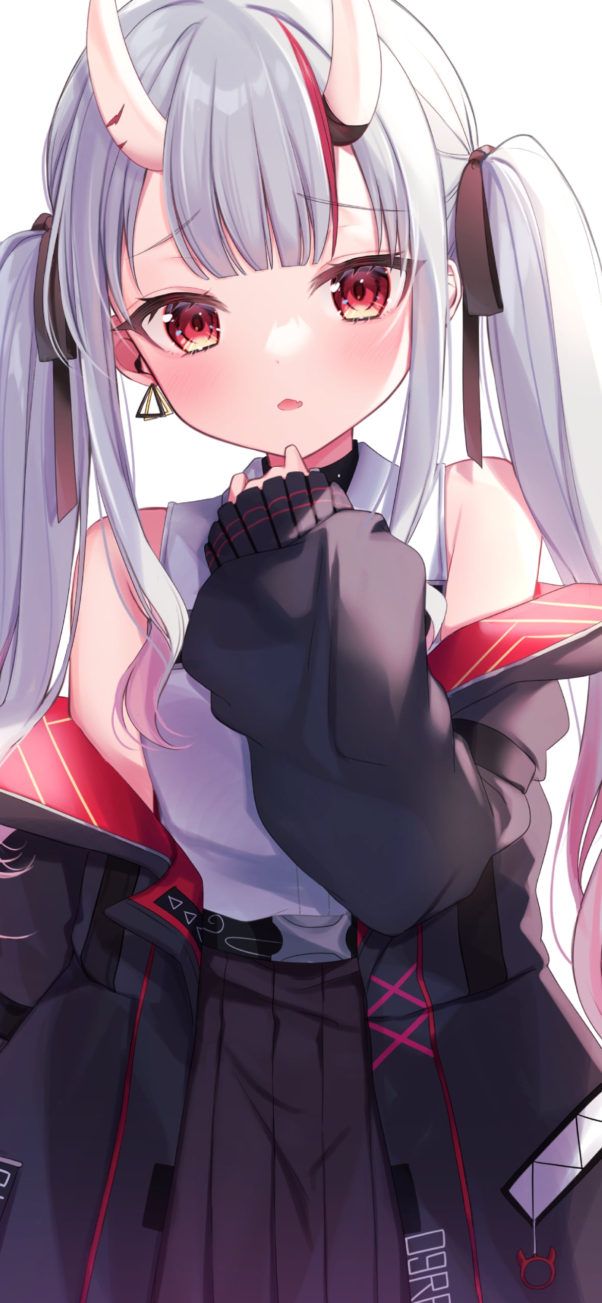 口元に手をあて顔を赤らめる百鬼あやめ / ホロライブ / バーチャルYouTuber / Vtuberの1170 x 2532 / スマホ壁紙