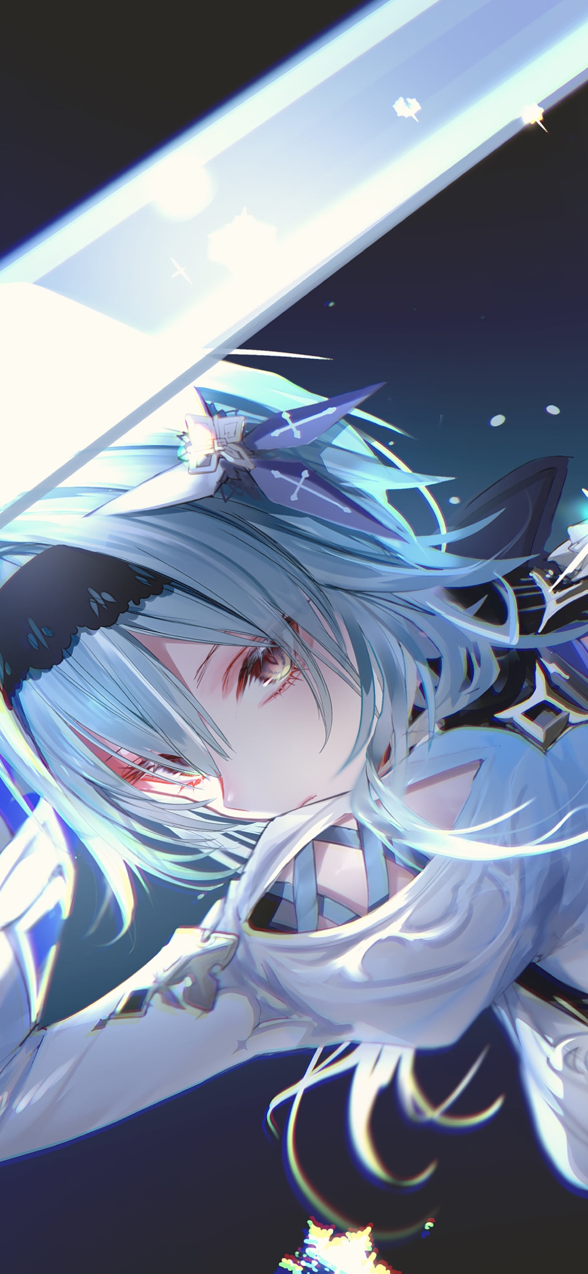 剣をかまえるエウルア・ローレンス / かっこいい / 氷元素 / 原神の1170 x 2532 / スマホ壁紙