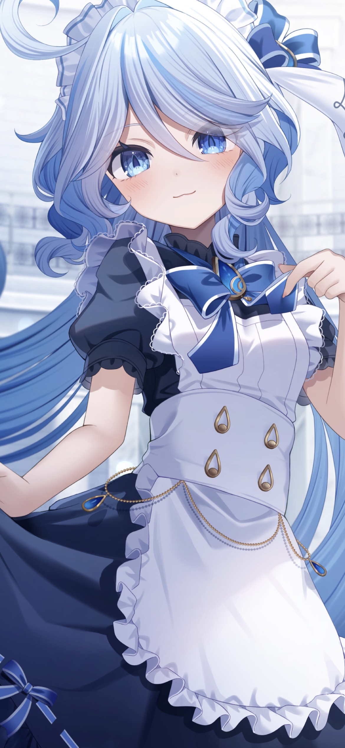 スカートの裾を持つメイド姿のフリーナ / 可愛い / 原神の1170 x 2532 / スマホ壁紙