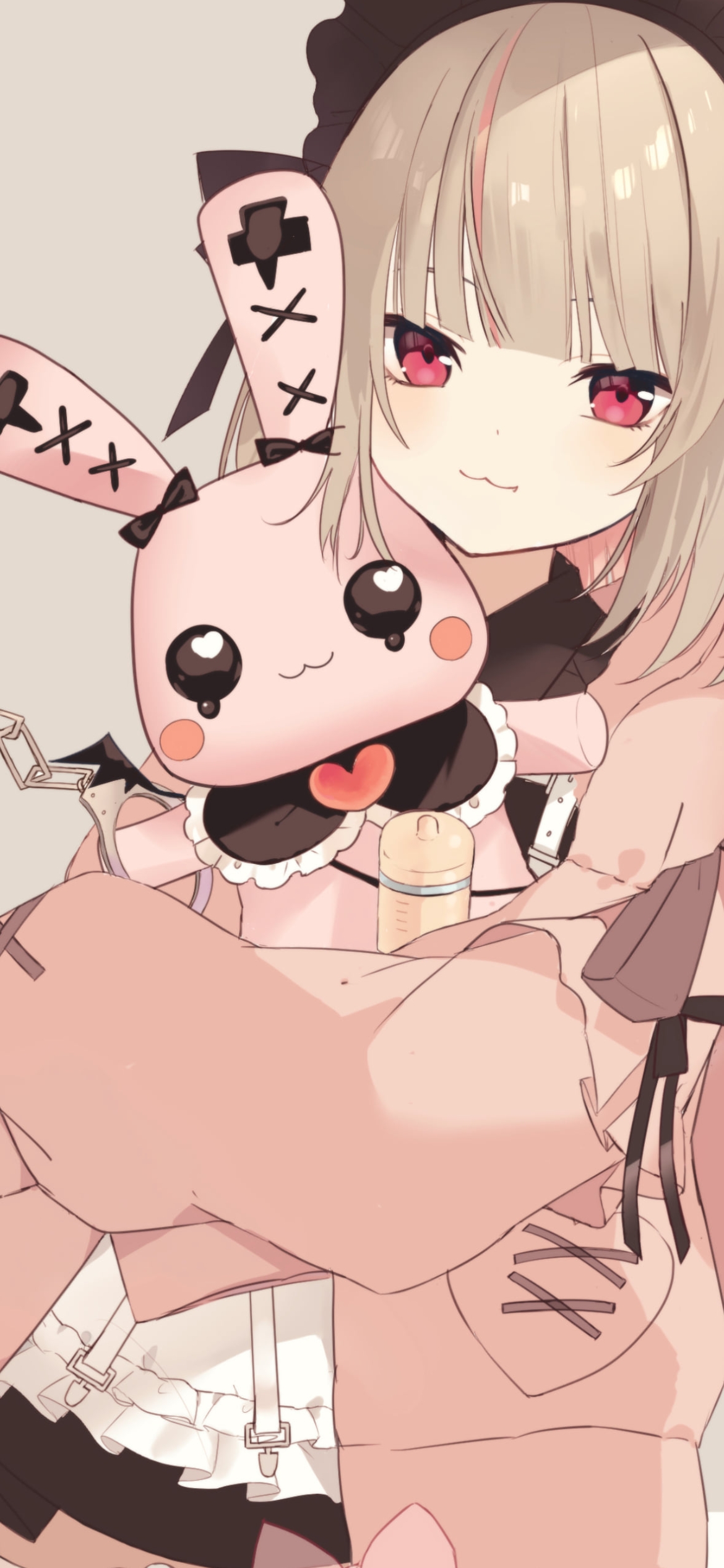 デビットを抱くピンクの服を着た魔界ノりりむ / にじさんじ / バーチャルYouTuber / Vtuberの1170 x 2532 / スマホ壁紙