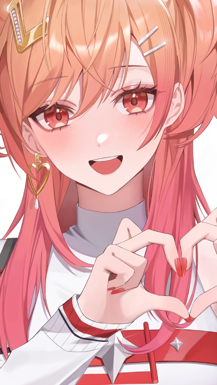 ハートを作り微笑む一条莉々華 / ホロライブ / バーチャルYouTuber / Vtuberの750 x 1334 / スマホ壁紙